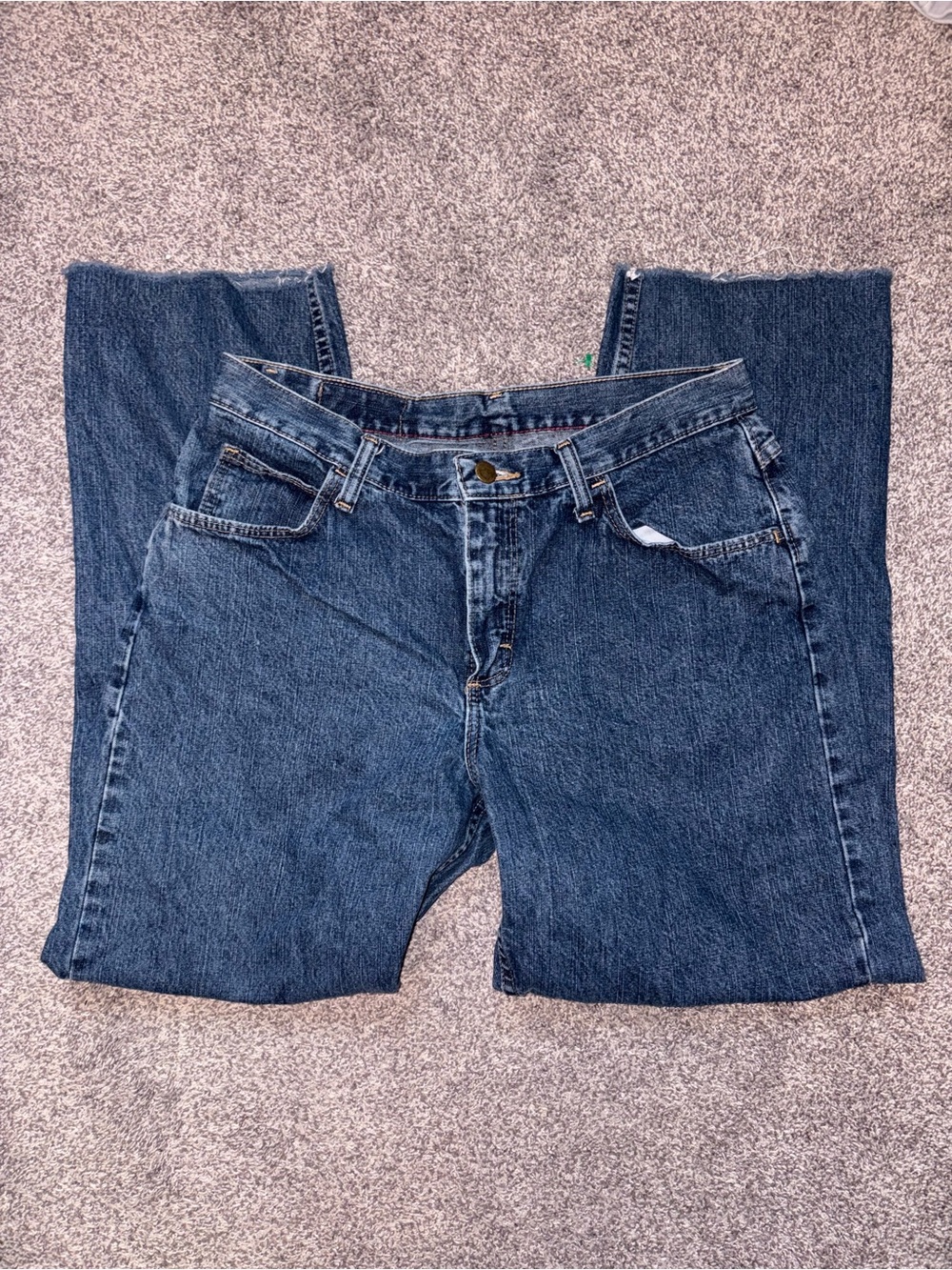Wrangler Blue Denim Jeans with Contrast Stitching and Patch